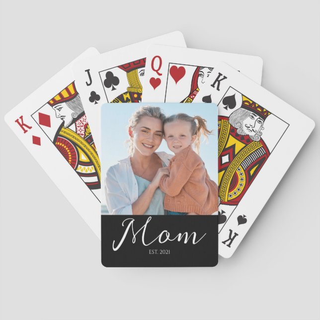 Mum Established Script Black Photo  Playing Cards (Back)