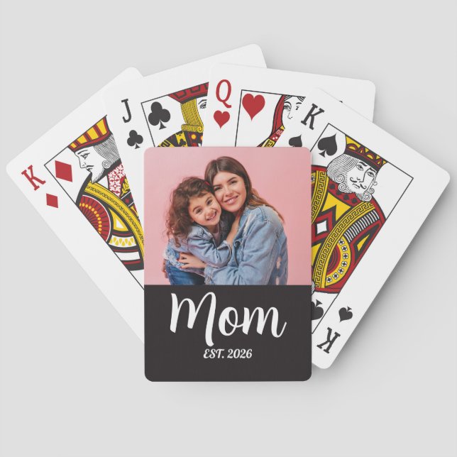 Mum Established Script Black Photo Playing Cards (Back)