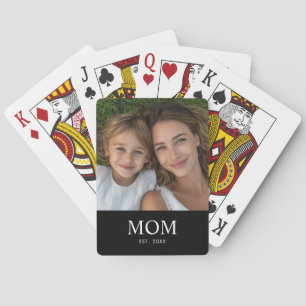 Mum Established Script Black Photo Playing Cards