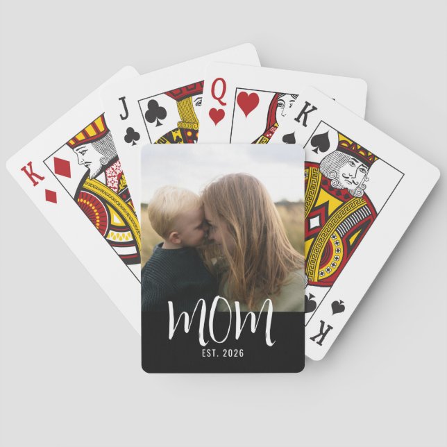 Mum Established Script Black Photo  Playing Cards (Back)
