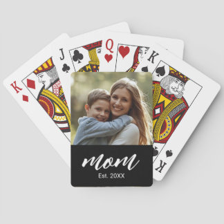 Mum Established Script Black Photo Playing Cards