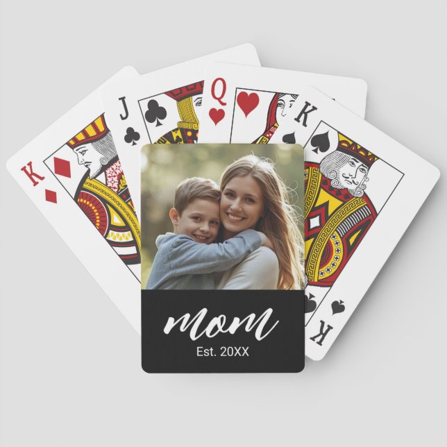 Mum Established Script Black Photo Playing Cards (Back)