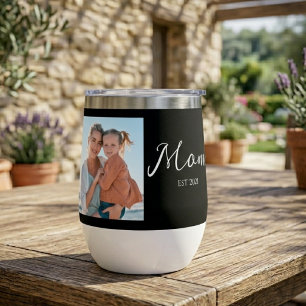 Mum Established Script Black Photo Thermal Wine