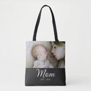 Mum Established Script Black Photo Tote Bag