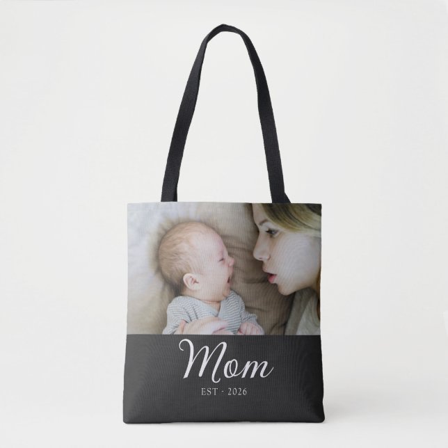 Mum Established Script Black Photo  Tote Bag (Front)