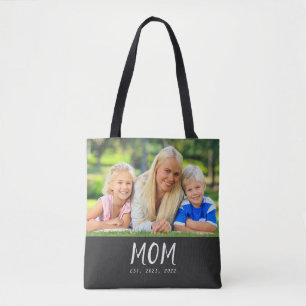 Mum Established Script Black Photo Tote Bag