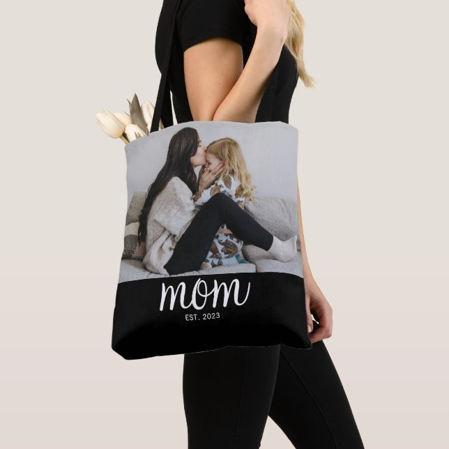 Mum Established Script Black Photo Tote Bag (Close Up)