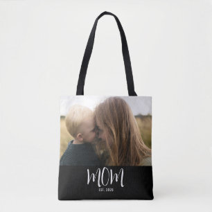 Mum Established Script Black Photo Tote Bag