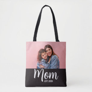 Mum Established Script Black Photo  Tote Bag