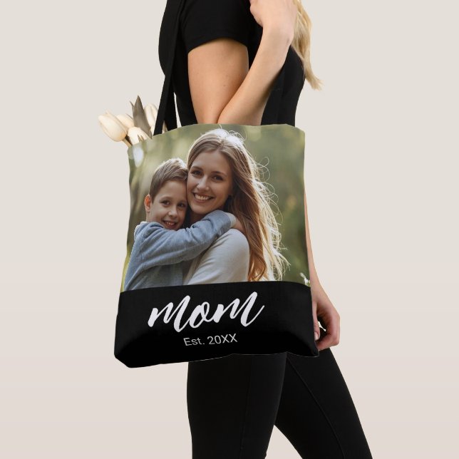 Mum Established Script Black Photo Tote Bag (Close Up)