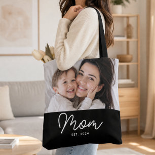 Mum Established Script Black Photo Tote Bag