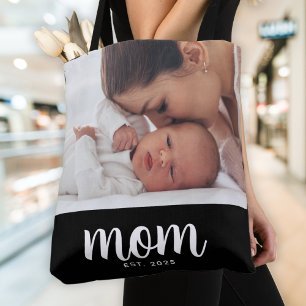 Mum Established Script Black Photo Tote Bag