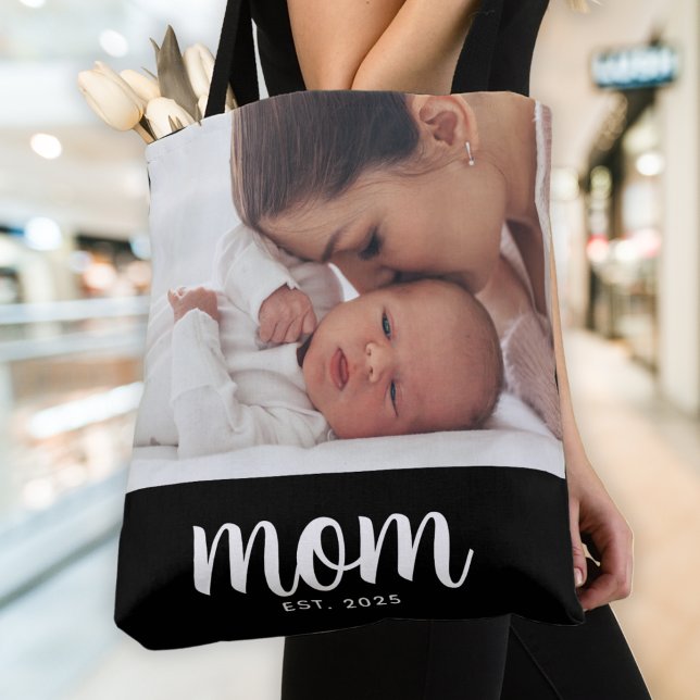 Mum Established Script Black Photo Tote Bag (Creator Uploaded)