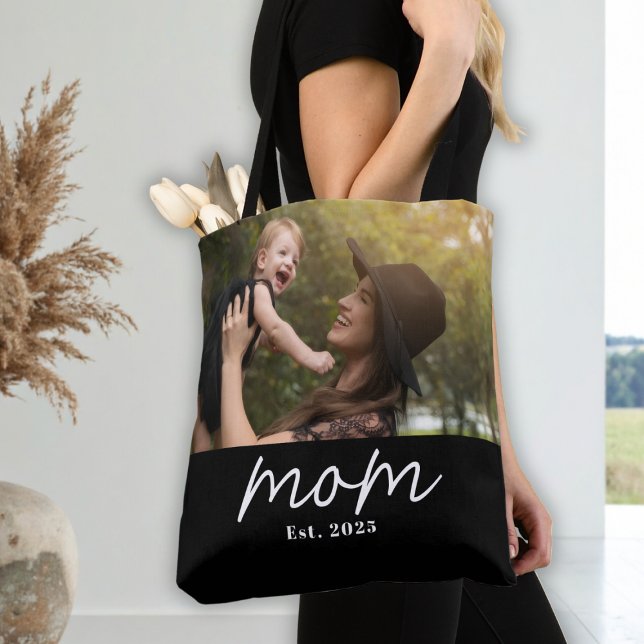Mum Established Script Black Photo Tote Bag (Creator Uploaded)