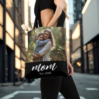 Mum Established Script Black Photo Tote Bag
