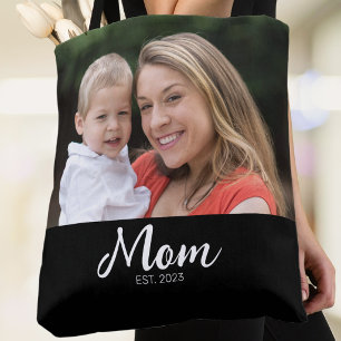 Mum Established Script Black Photo Tote Bag