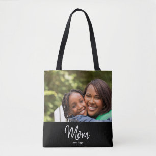 Mum Established Script Black Photo Tote Bag