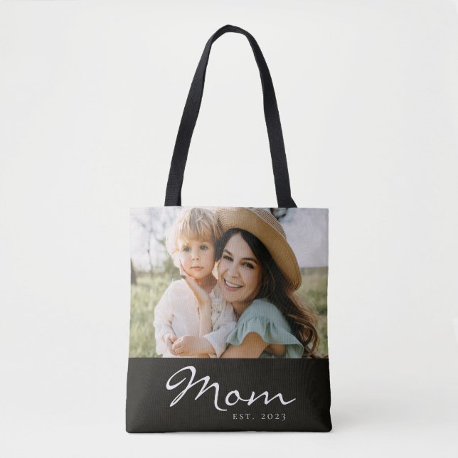 Mum Established Script Black Photo  Tote Bag (Front)