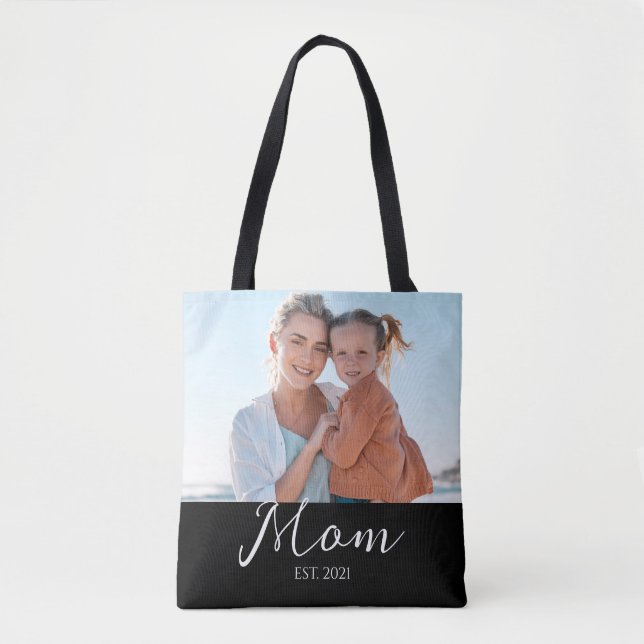 Mum Established Script Black Photo  Tote Bag (Front)