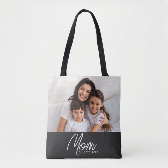 Mum Established Script Black Photo Tote Bag (Front)