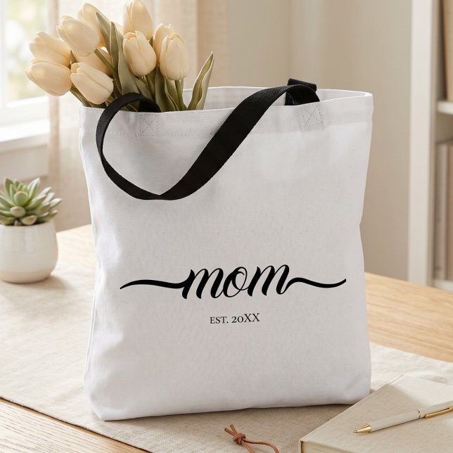 Mum Established Script Custom Year Mother  Tote Bag (Creator Uploaded)