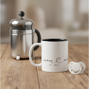 Mum Established Script & Heart New Mum Gift Two-Tone Coffee Mug