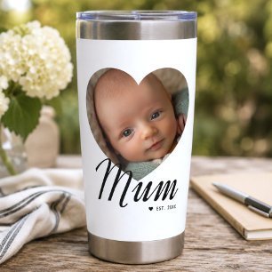 Mum Established Script Heart Photo White Insulated Tumbler