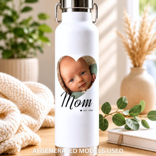 Mum Established Script Heart Photo White Insulated Water Bottle