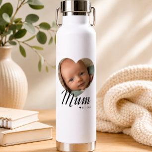 Mum Established Script Heart Photo White Insulated Water Bottle