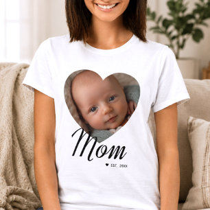 Mum Established Script Heart Photo White T-Shirt