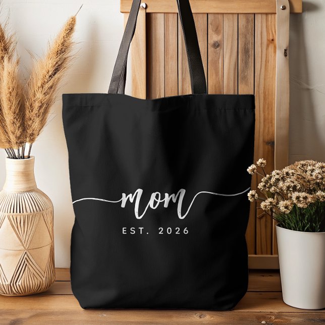Mum Established Script New Mum Gift Black Tote Bag (Creator Uploaded)