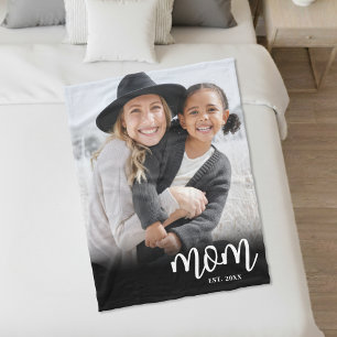 Mum Established Script Photo Gift Fleece Blanket
