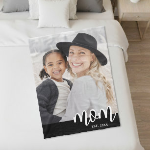 Mum Established Script Photo Gift Fleece Blanket