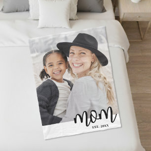 Mum Established Script Photo Gift Fleece Blanket