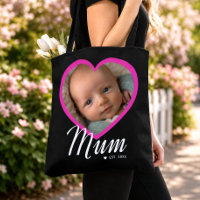 Mum Established Script Pink Heart Photo Black