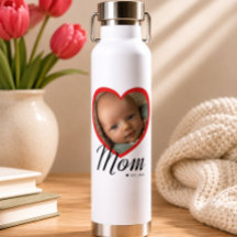 Mum Established Script Red Heart Photo White