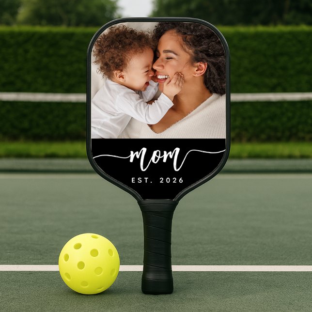 Mum Established Script Typography Photo Pickleball Paddle (Creator Uploaded)