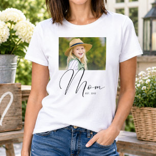 Mum Established Script White Photo New Mum T-Shirt