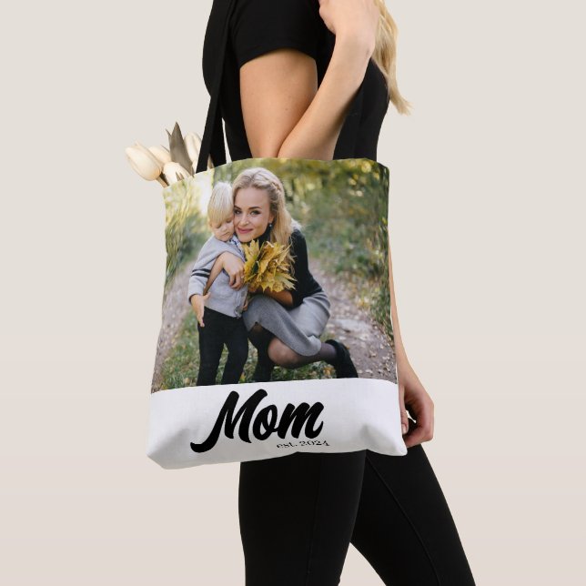 Mum Established Script White Photo Tote Bag (Close Up)