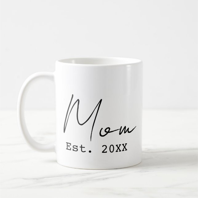 Mum Established Simple Elegant Script New Mum Coffee Mug (Left)
