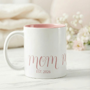 Mum Established Sweet Pink Script New Mum Gift  Two-Tone Coffee Mug