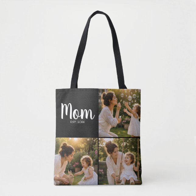Mum Established Three Photo Memory Collage Tote Bag (Front)