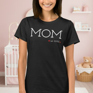 Mum Established Two Hearts Black Minimal T-Shirt