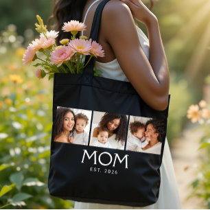 Mum Established Typography Black 3 Photo Tote Bag