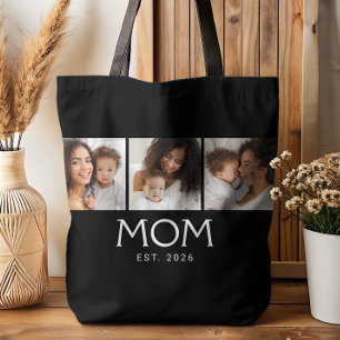 Mum Established Typography Black 3 Photo Tote Bag