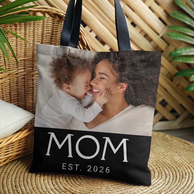 Mum Established Typography Black Photo Tote Bag (Creator Uploaded)
