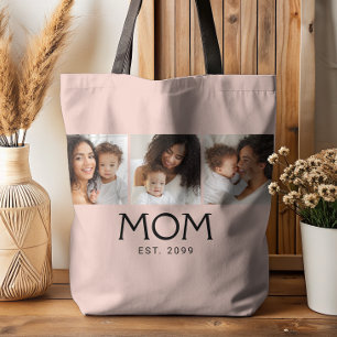 Mum Established Typography Blush Pink 3 Photo Tote Bag