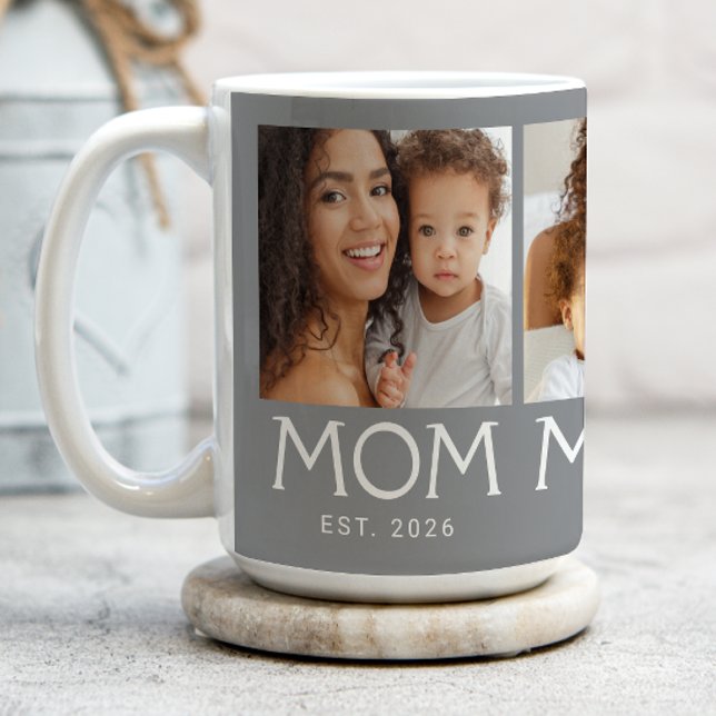 Mum Established Typography Grey 3 Photo Coffee Mug (Creator Uploaded)