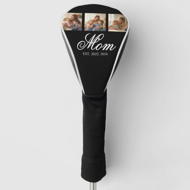 Mum Established White Elegant Script 3 Photo Golf Head Cover (Front)