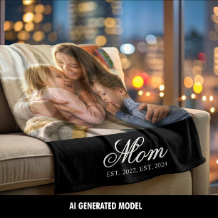 Mum Established White Elegant Script Photo Fleece Blanket